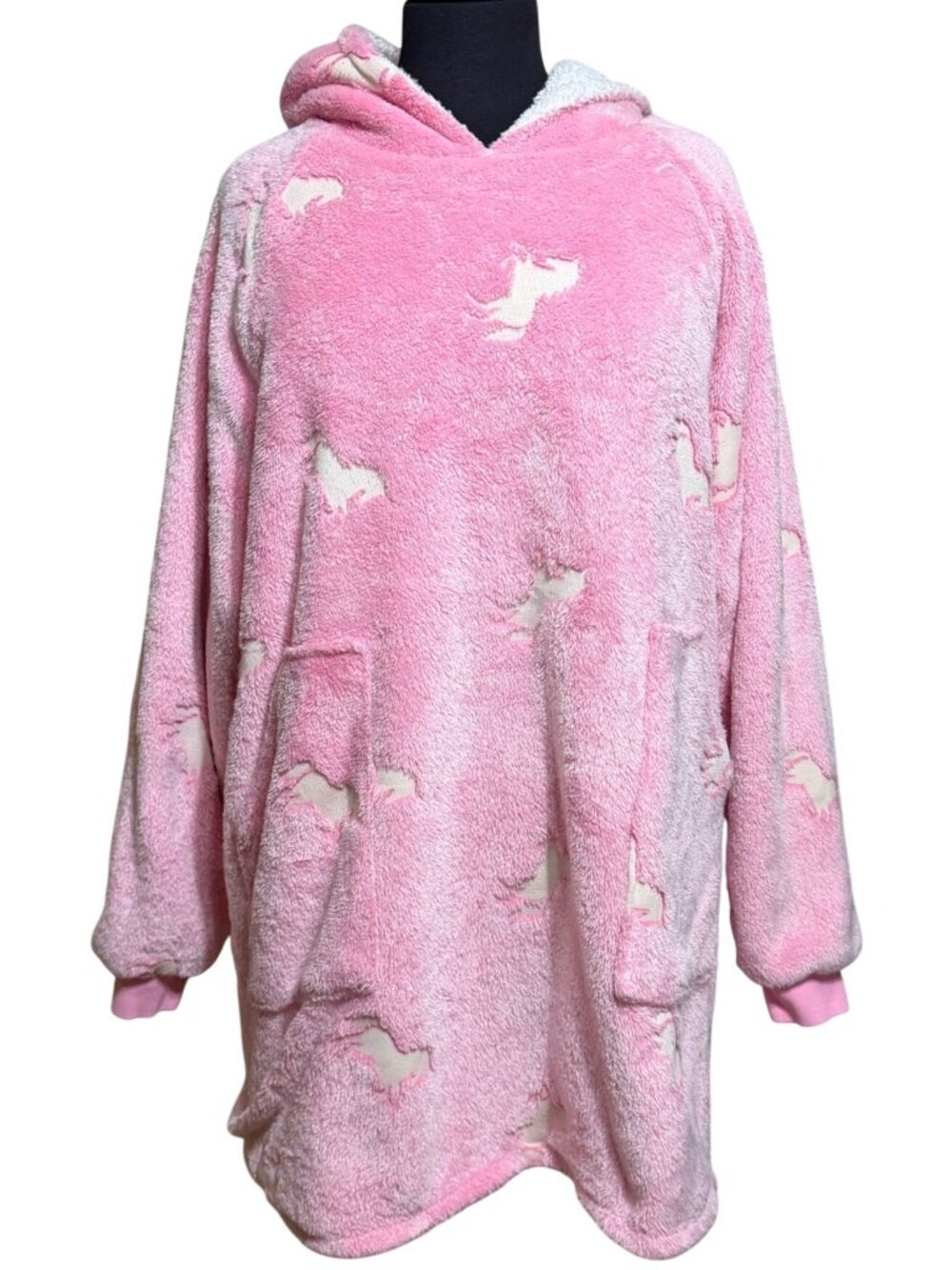 Sochow Pink w/White Horse Print Oversized Soft Blanket Hoodie Size Medium (Kids)